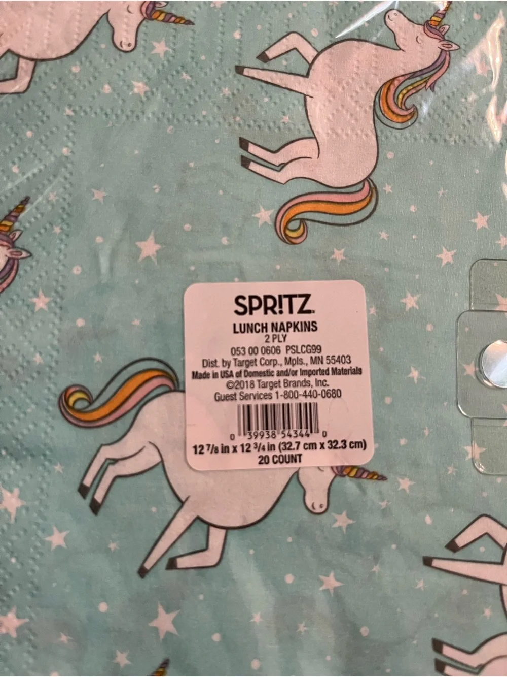 Spritz Mint Unicorn Paper Plates & Napkins with Pastel Rainbow Accents